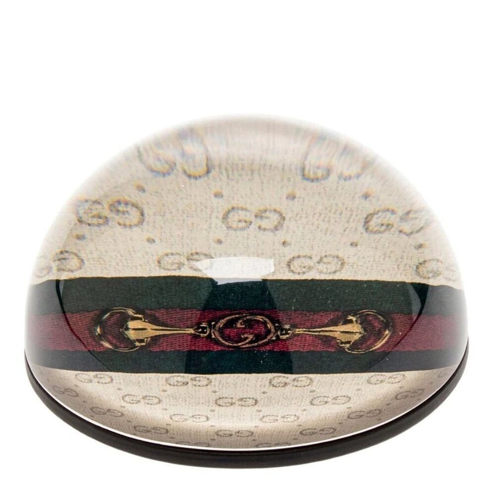 Authentic Gucci GG Horsebit Glass Paperweight Green Red Web NIB Italy